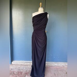 Tadashi Shoji one shoulder twist front bodycon column gown/maxi dress - size L